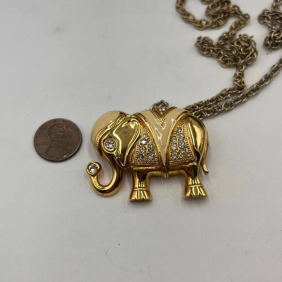 Kenneth Jay Lane KJL Vintage Avon Elephant Enamel Trunk Up Lucky Brooch Pendant - Picture 7 of 8